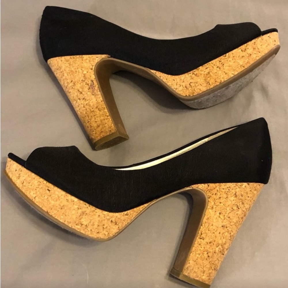Jessica Simpson Cork Platform Peep Toe Shoes in Black